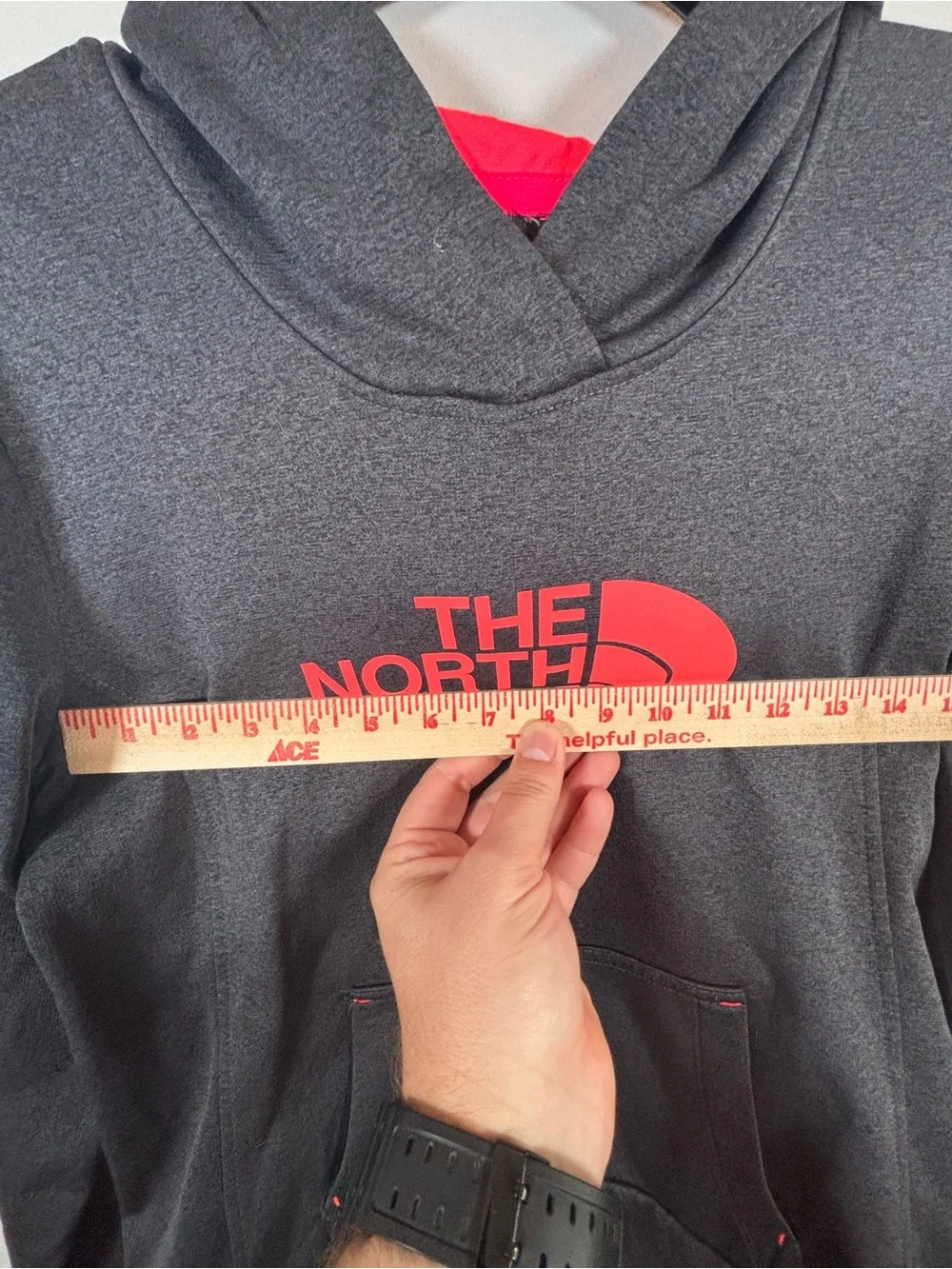 The North Face Gray Red Logo Pullover Hoodie Fleece Lined Adult Size Unknown